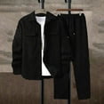 thumbnail image 1 of Zylanna Men's Casual Outfit Sets, Long Sleeve Turndown Collar 2 Piece Elastic Waist Cardigan + Pants Sets for Men Black, 1 of 7
