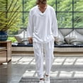 thumbnail image 1 of Zylanna Men's Casual Outfit Sets, V-Neck 2 Piece Long Sleeve Elastic Waist Pullover + Pants Sets for Men White, 1 of 6