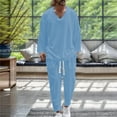 thumbnail image 1 of Zylanna Men's Casual Outfit Sets, V-Neck Long Sleeve Elastic Waist 2 Piece Pullover + Pants Sets for Men Sky Blue, 1 of 6