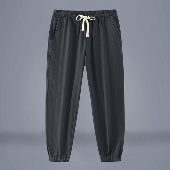 Zylanna Men's Casual Pants, Elastic Waist with Drawstring Loose Pockets Jogger Pants for Men Dark Gray