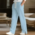 thumbnail image 1 of Zylanna Men's Casual Pants, Loose Elastic Waist Pockets with Drawstring Straight Leg Pants for Men Light Blue, 1 of 8