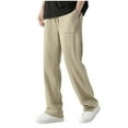 thumbnail image 1 of Zylanna Men's Casual Pants, Loose with Drawstring Pockets Elastic Waist Straight Leg Flax Pants for Men Khaki, 1 of 8