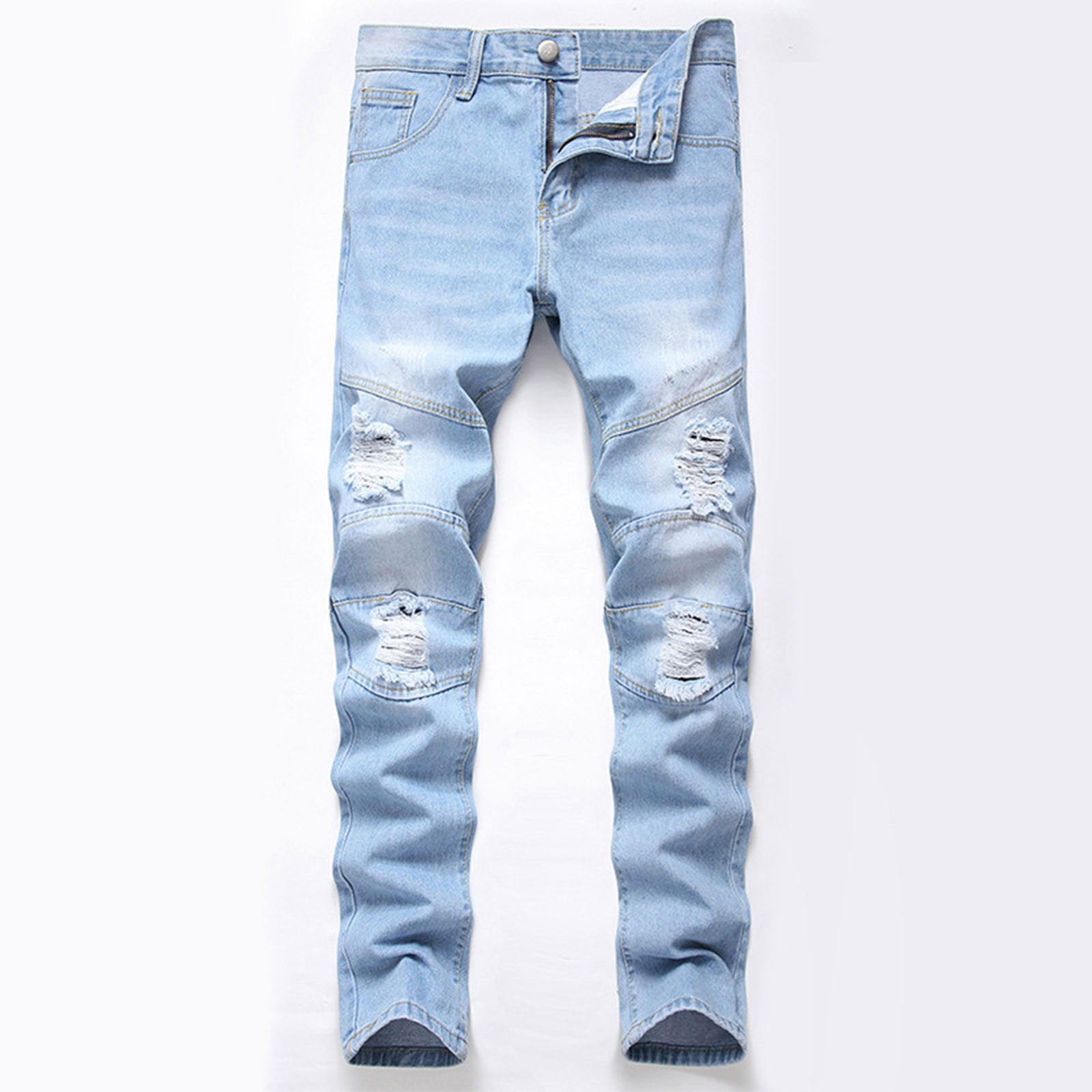 Zylanna Men's Casual Relax Fit Jeans, Button Pockets Zipper Ripped