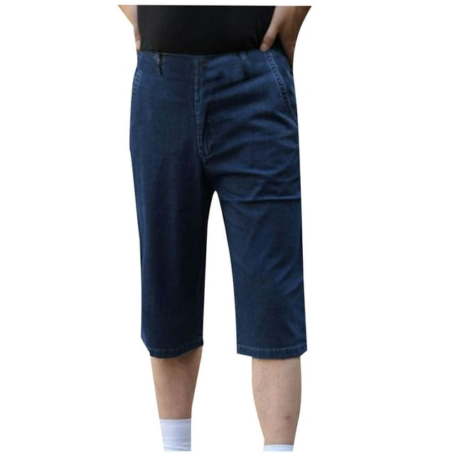 Zylanna Men's Casual Relax Fit Jeans Capris Jeans, Fashion Flex High Waist Comfort Straight Leg Denim Pants for Men Dark Blue Size XL