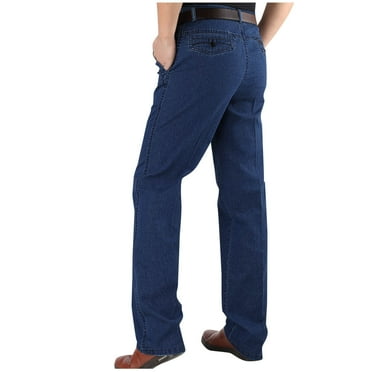 Zylanna Men's Casual Relax Fit Jeans, Flex High Waist Fashion Straight Leg Comfort Denim Pants for Men Blue Size M