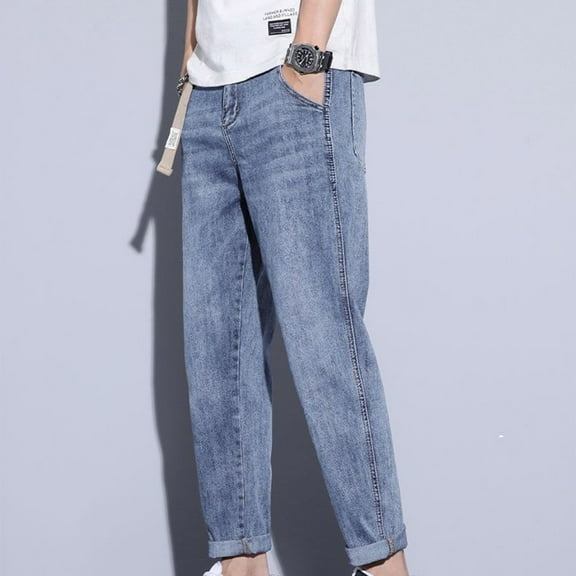 Zylanna Men's Casual Relax Fit Jeans, Straight Leg Comfort Fashion Elastic Waist Denim Pants for Men Light Blue Size S