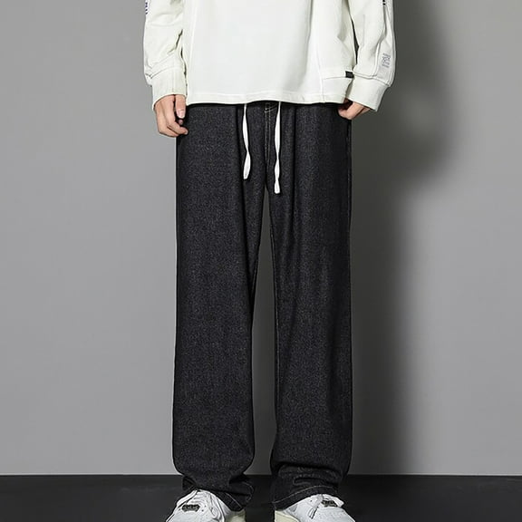 Zylanna Men's Casual Relax Fit Jeans, Thin Daily Fashion Elastic Waist Wide Leg Denim Pants for Men Black Size XL