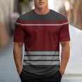 thumbnail image 1 of Zylanna Men's Casual Shirts Tee, Athletic Elastic Crew Neck Striped Short Sleeve Breathable Summer Tops for Man Wine Size L, 1 of 5
