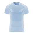 thumbnail image 1 of Zylanna Men's Casual Shirts Tee, Crew Neck Elastic Slim Fit Short Sleeve Solid Color Breathable Summer Tops for Man Light Blue Size XL, 1 of 3