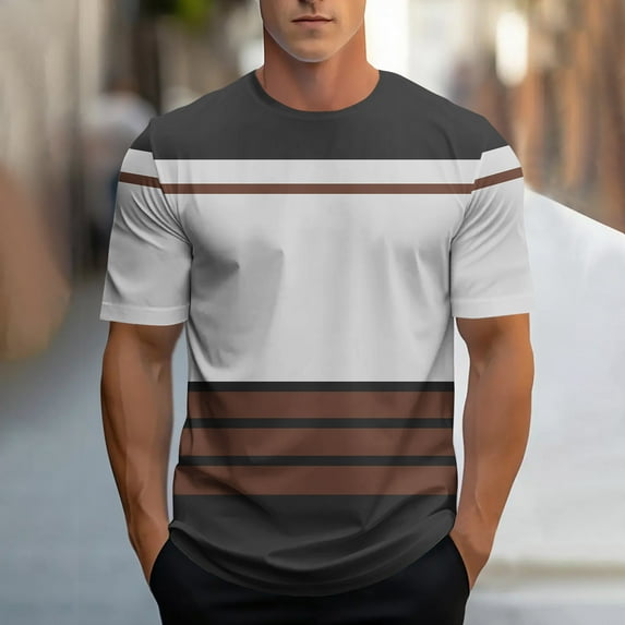 Zylanna Men's Casual Shirts Tee, Crew Neck Short Sleeve Striped Athletic Elastic Breathable Summer Tops for Man White Size XL