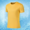 thumbnail image 1 of Zylanna Men's Casual Shirts Tee, Gym Workout Solid Color Short Sleeve Stretch Fit Crew Neck Breathable Summer Tops for Man Yellow Size 2XL, 1 of 5