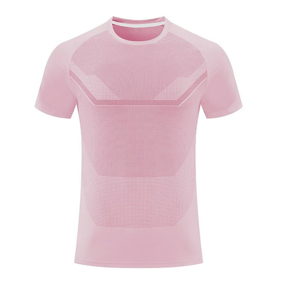 Zylanna Men's Casual Shirts Tee, Short Sleeve Crew Neck Solid Color Elastic Slim Fit Breathable Summer Tops for Man Pink Size 4XL