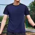 thumbnail image 1 of Zylanna Men's Casual Shirts Tee, Solid Color Short Sleeve Athletic Elastic Crew Neck Breathable Summer Tops for Man Navy Size M, 1 of 5