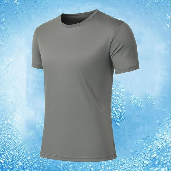 Zylanna Men's Casual Shirts Tee, Stretch Fit Gym Workout Crew Neck Short Sleeve Solid Color Breathable Summer Tops for Man Light Blue Size 3XL