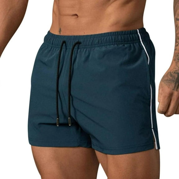 Zylanna Men's Casual Shorts, Athletic Sport Elastic Waist Breathable Solid Color 2025 New Style Summer Short Pants for Man Blue Size M