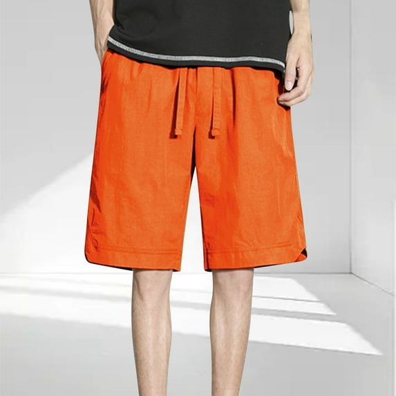 Zylanna Men's Casual Shorts, Athletic Sport Elastic Waist with Pockets Solid Color 2025 New Style Summer Short Pants for Man Orange Size 4XL