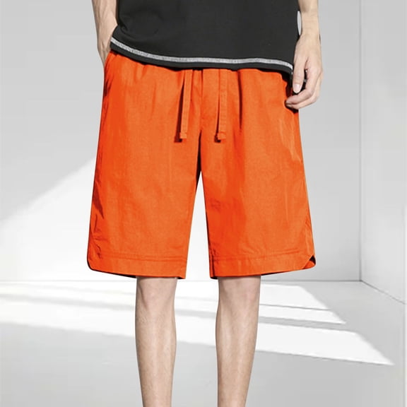 Zylanna Men's Casual Shorts, Athletic Sport Elastic Waist with Pockets Solid Color 2025 New Style Summer Short Pants for Man Orange Size 4XL