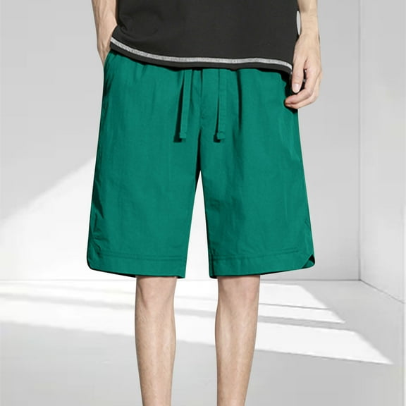 Zylanna Men's Casual Shorts, Athletic Sport with Pockets Solid Color 2025 New Style Elastic Waist Summer Short Pants for Man Green Size 2XL