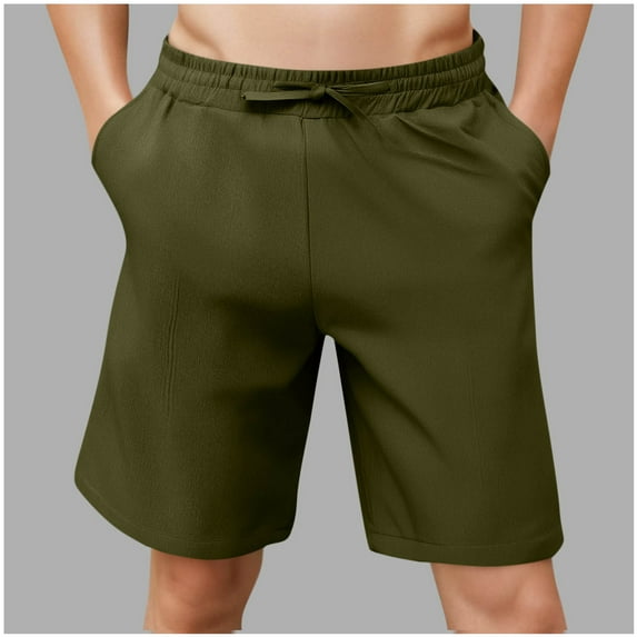 Zylanna Men's Casual Shorts, Elastic Waist Athletic Sport with Pockets 2025 New Style Solid Color Summer Short Pants for Man Army Green Size L