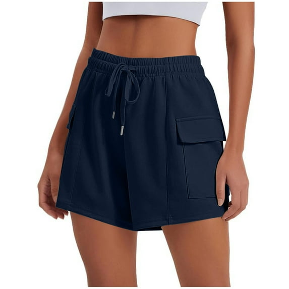 Zylanna Men's Casual Shorts, Elastic Waist Leisure Wear Solid Color with Pockets 2025 New Style Summer Cargo Shorts for Man Dark Blue Size XL