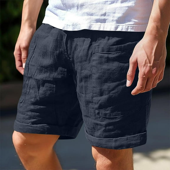 Zylanna Men's Casual Shorts, Elastic Waist Outdoor with Pockets Solid Summer Fashion Shorts for Men Navy Size XL