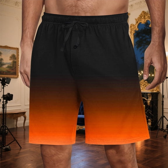 Zylanna Men's Casual Shorts, Elastic Waist Stretch with Pockets Relaxed Fit Outdoor Gradient Shorts Orange