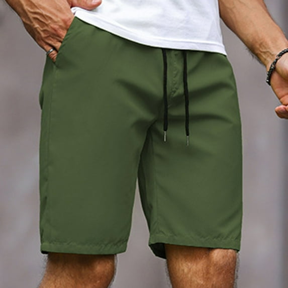 Zylanna Men's Casual Shorts, Solid Color 2025 New Style Elastic Waist with Pockets Athletic Sport Summer Short Pants for Man Army Green Size 2XL