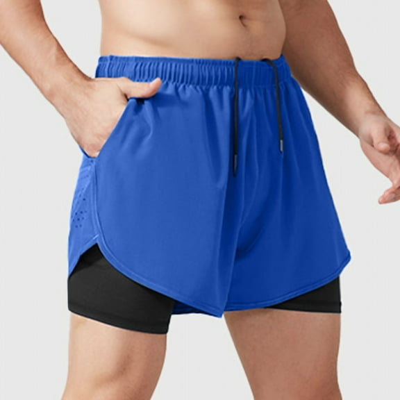 Zylanna Men's Casual Shorts, Solid Color Elastic Waist Athletic Sport with Pockets 2025 New Style Summer Short Pants for Man Blue Size L