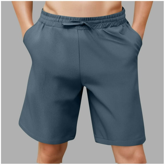 Zylanna Men's Casual Shorts, Solid Color Elastic Waist with Pockets 2025 New Style Athletic Sport Summer Short Pants for Man Navy Size S