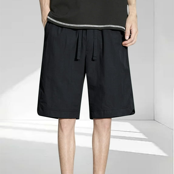 Zylanna Men's Casual Shorts, with Pockets 2025 New Style Athletic Sport Solid Color Elastic Waist Summer Short Pants for Man Black Size L