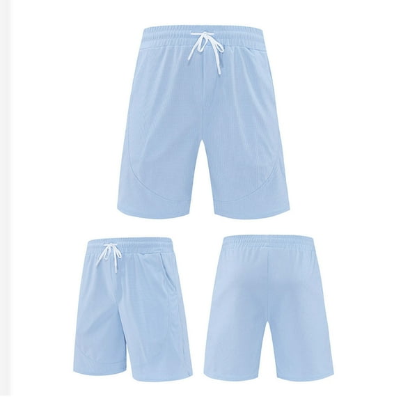 Zylanna Men's Casual Shorts, with Pockets Elastic Waist 2025 New Style Leisure Wear Solid Color Summer Short Pants for Man Light Blue Size L