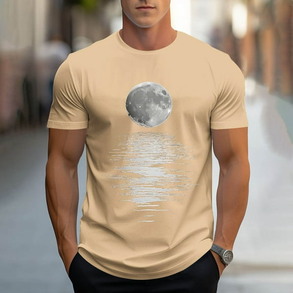 Zylanna Men's Casual T-Shirts, Crew Neck Fashion Short Sleeve Graphic Shirts for Men Tee Khaki Size M