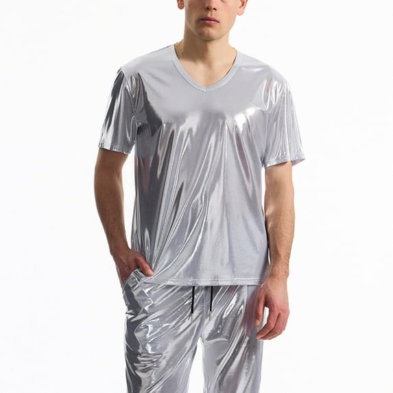 Zylanna Men's Casual T-Shirts, Crew Neck Fashion Short Sleeve Solid Color Shirts for Men Tee Silver Size 2XL