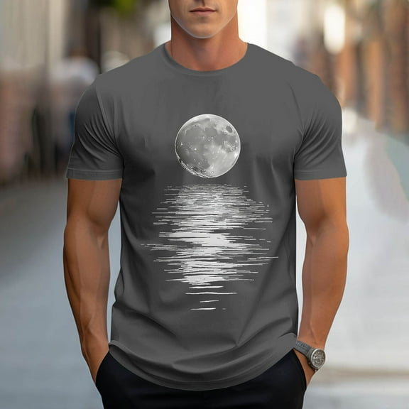 Zylanna Men's Casual T-Shirts, Fashion Graphic Short Sleeve Crew Neck Shirts for Men Tee Dark Gray Size L