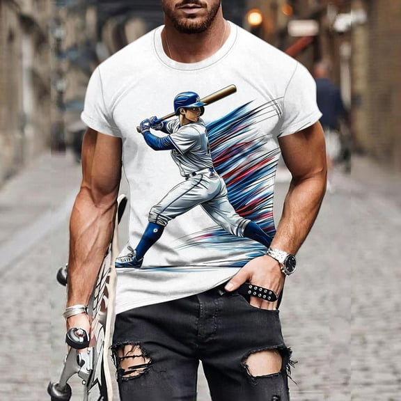 Zylanna Men's Casual T-Shirts, Fashion Short Sleeve Crew Neck Graphic Shirts for Men Tee Sky Blue Size XL