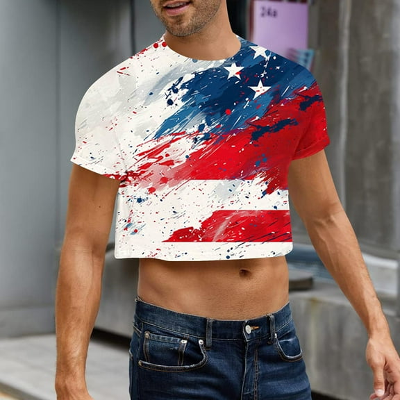 Zylanna Men's Casual T-Shirts, Navel Exposed Fashion Crew Neck Short Sleeve Shirts for Men Tee White Size S