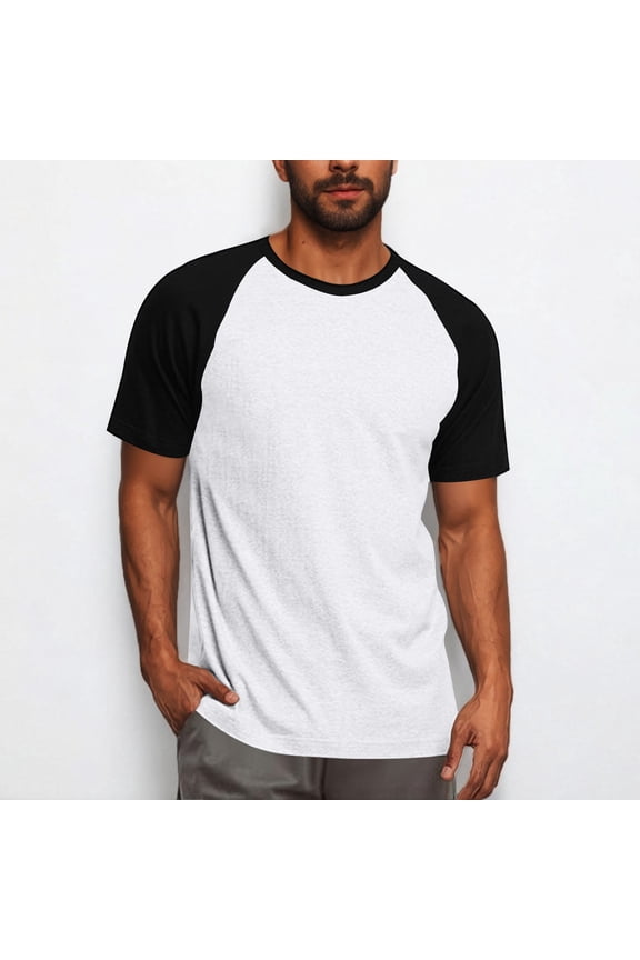 Men's Casual T-Shirts, Short Sleeve Crew Neck Color Block Patching Fashion Shirts for Men Tee White Size 3XL
