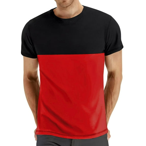 Zylanna Men's Casual T-Shirts, Short Sleeve Crew Neck Color Patching Fashion Shirts for Men Tee Red Size 3XL