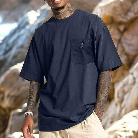 Zylanna Men's Casual T-Shirts, Short Sleeve Crew Neck Fashion Solid Color Shirts for Men Tee Navy Size M