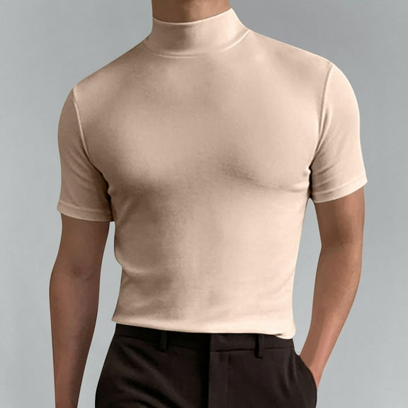 Zylanna Men's Casual T-Shirts, Short Sleeve Crew Neck Solid Color Fashion Shirts for Men Tee Beige Size 3XL