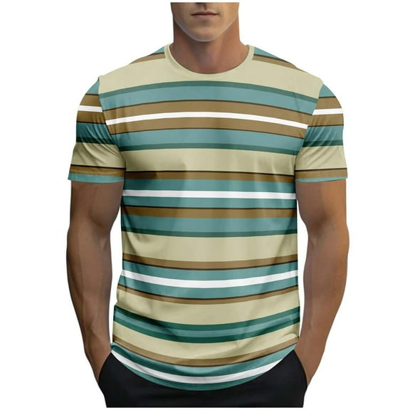 Zylanna Men's Casual T-Shirts, Short Sleeve Fashion Crew Neck Striped Shirts for Men Tee Multicolor Size 3XL