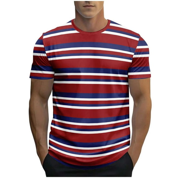 Zylanna Men's Casual T-Shirts, Striped Crew Neck Fashion Short Sleeve Shirts for Men Tee Red Size L