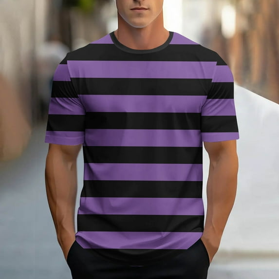 Zylanna Men's Casual T-Shirts, Striped Crew Neck Short Sleeve Fashion Shirts for Men Tee Purple Size 3XL