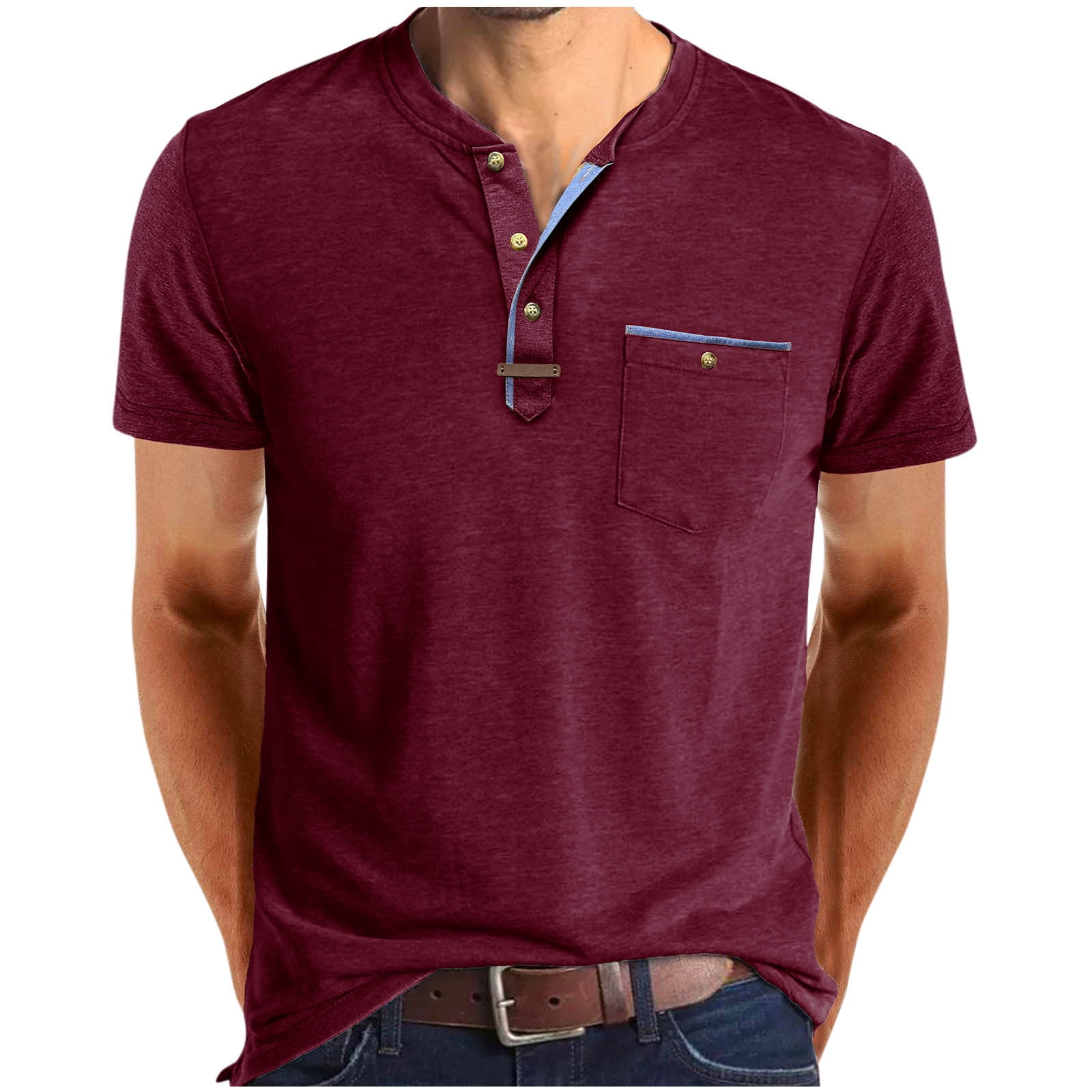 Zylanna Men's Casual T-Shirts Tee, Crew Neck Patchwork Color Short ...