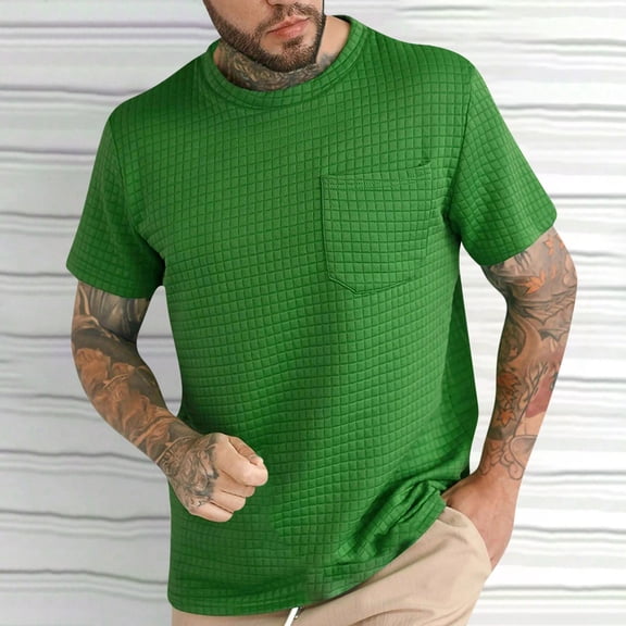 Zylanna Men's Casual T-Shirts Tee, Short Sleeve Solid Color Summer Crew Neck Loose Tops Trouses for Men Green Size 2XL