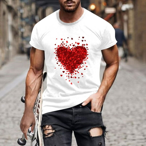 Zylanna Men's Casual T-Shirts Tee, Short Sleeve Valentine's Day Summer Crew Neck Loose Tops Trouses for Men White Size M