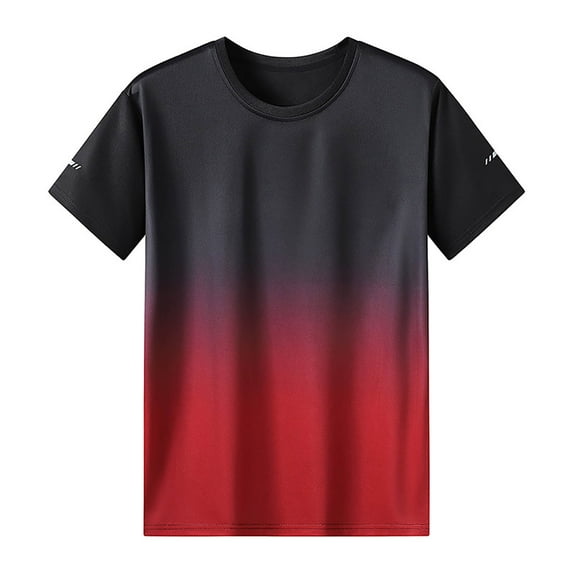 Zylanna Men's Casual T-Shirts Tee, Short Sleeve Gradient Color Crew Neck Summer Loose Tops Trouses for Men Red Size 3XL