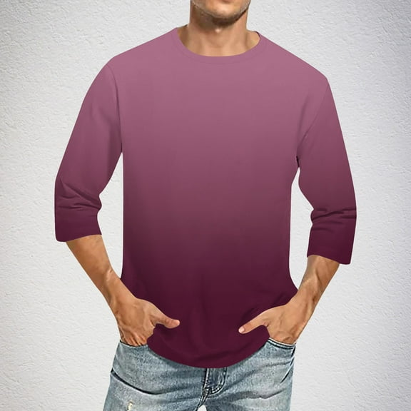 Zylanna Men's Casual T-Shirts Tee, Summer Printed 3/4 Sleeve Crew Neck Loose Tops Trouses for Men Wine Size M