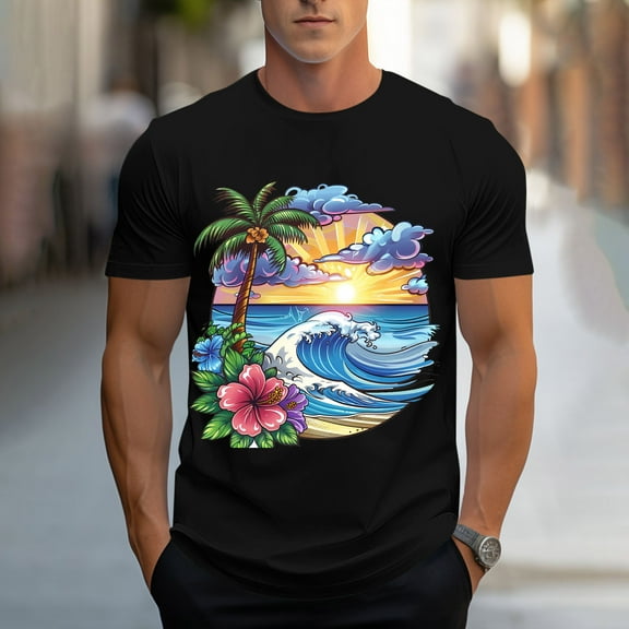 Zylanna Men's Casual T-Shirts Tee, Summer Printed Short Sleeve Crew Neck Loose Tops Trouses for Men Black Size 3XL