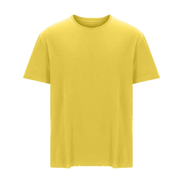 Zylanna Men's Casual T-Shirts Tee, Summer Solid Color Short Sleeve Crew Neck Loose Tops Trouses for Men Yellow Size XL
